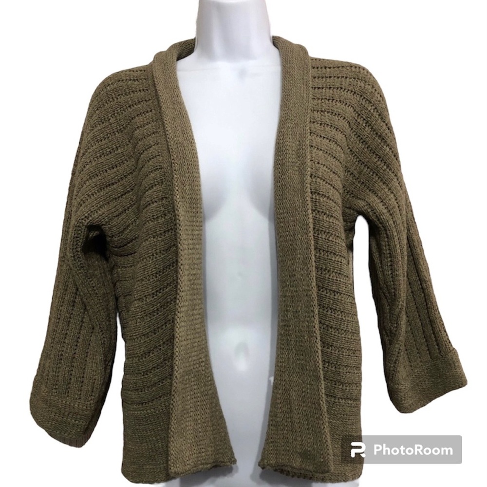 August Silk Open Front Sweater Cardigan Brown Chunky Cozy